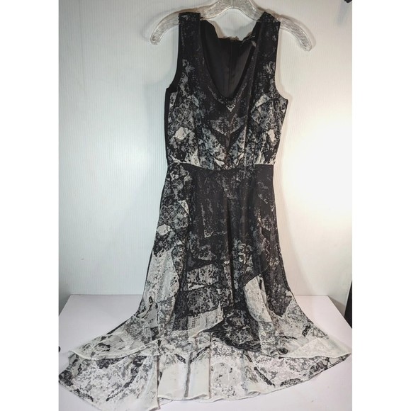 Kenneth Cole Dress  Hi Lo Layers A Line Ruffle Lace Black Boho Chic Dark Core XS - Picture 1 of 12
